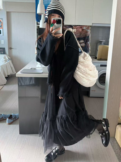 BLACK SMOCKED TULLE DRESS