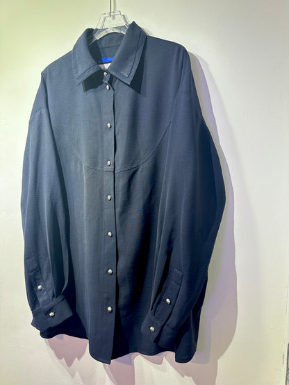 • FUSSY MADE • DEEP BLUE CHIFFON-LIKE SHIRT