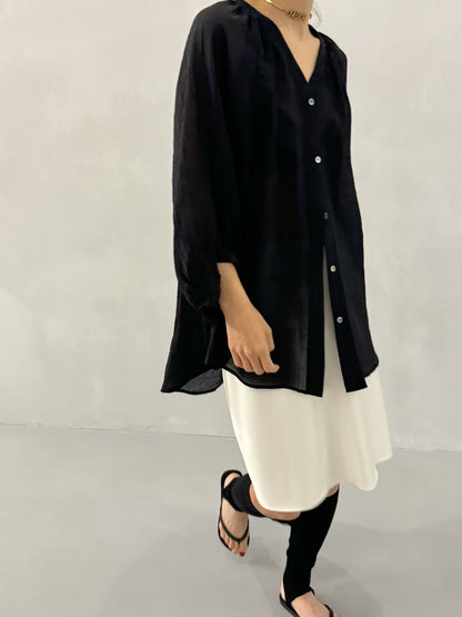 V NECK STRAIGHT GRAIN SHIRT