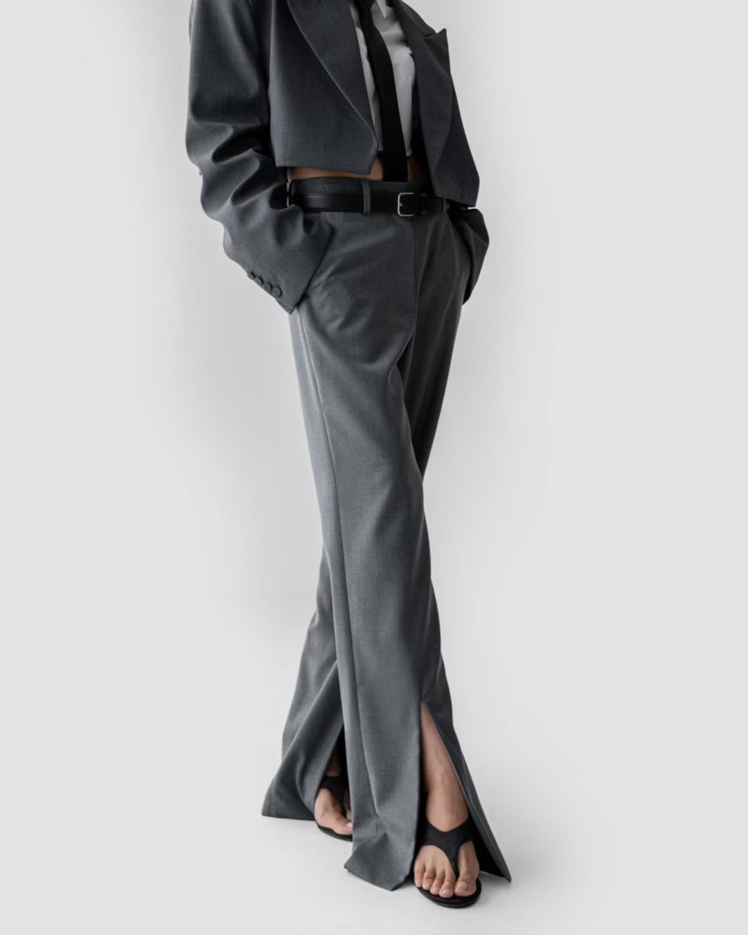 ELEGANT SPLIT-FLARE TROUSERS