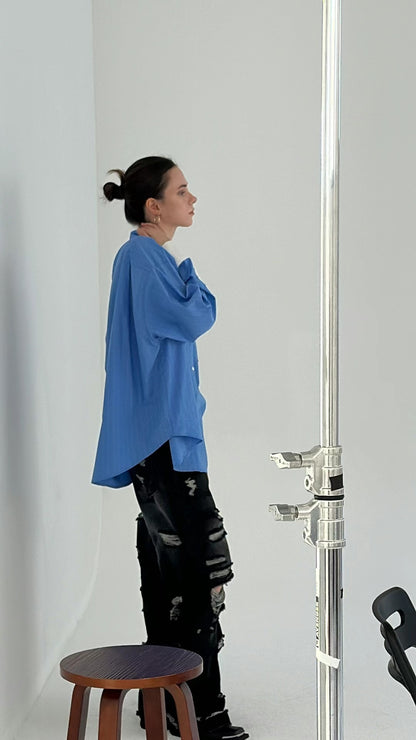 CONTRAST CUFF PINSTRIPES SHIRT