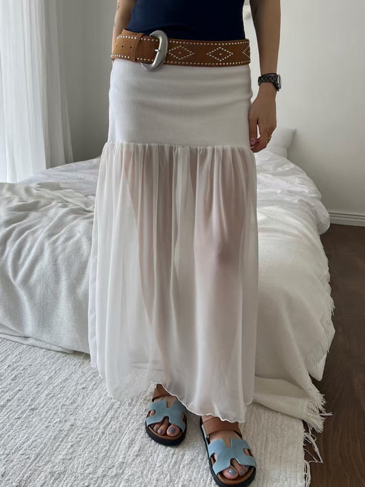 COTTON X CHIFFON SKIRT - 4 COLOURS