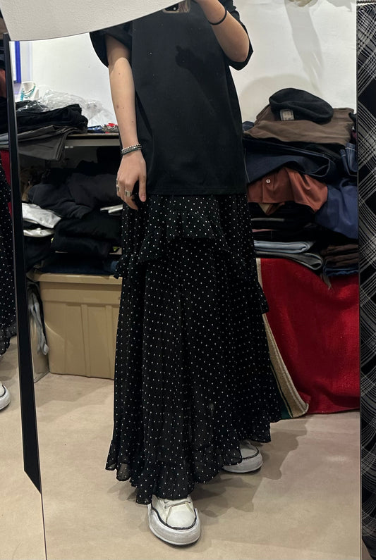 ASYMMETRIC DOTTED CHIFFON SKIRT
