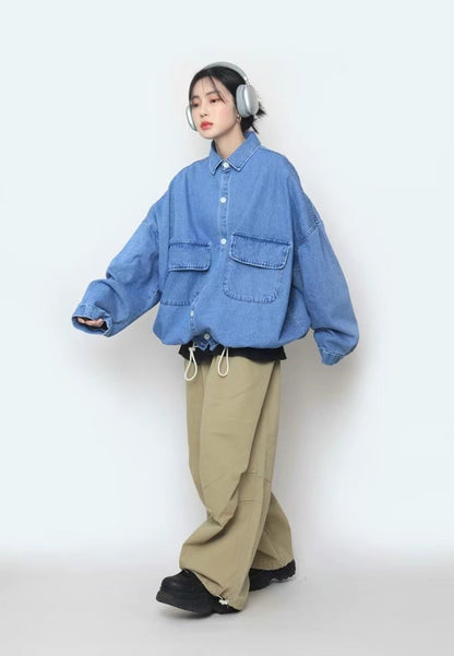 OVERSIZED FLAP POCKET DENIM SHIRT JACKET