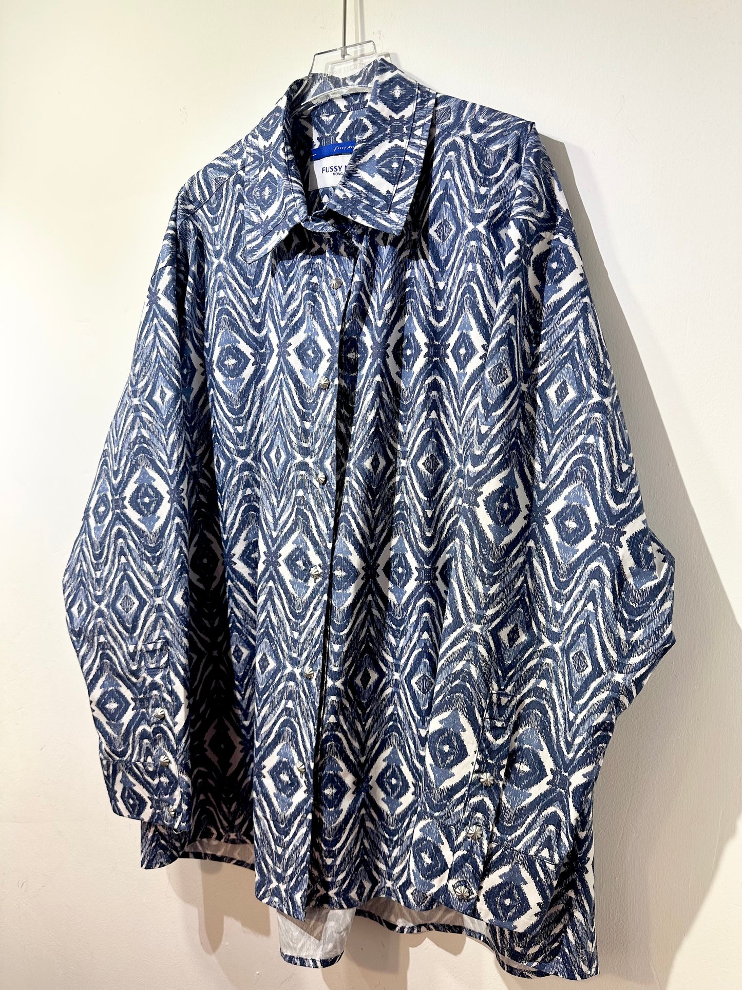 • FUSSY MADE • BLUE IKAT PRINTED SHIRT