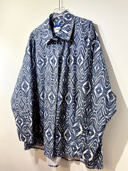 • FUSSY MADE • BLUE IKAT PRINTED SHIRT