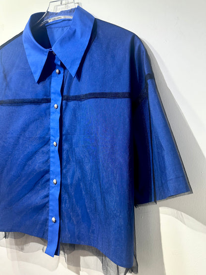 • FUSSY MADE • CHIC BLUE OVERLAY SHIRT