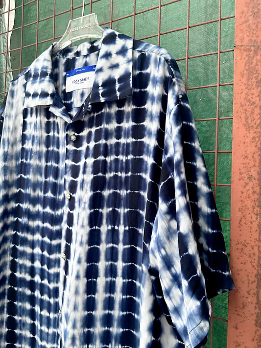 • FUSSY MADE • BLUE TIE DYE SHIBORI PRINTED SHIRT