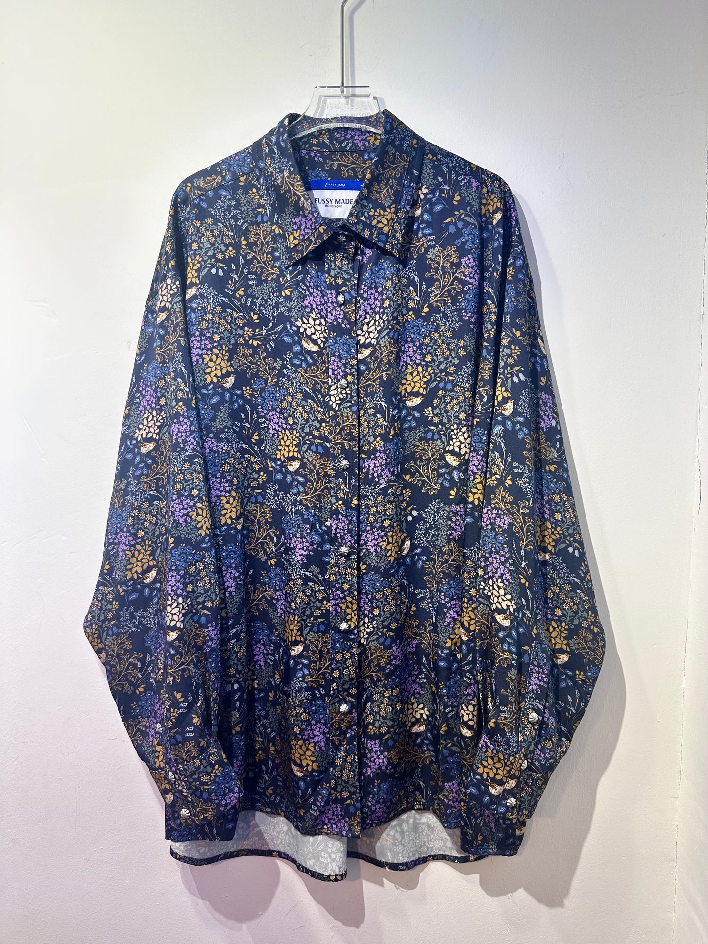 • FUSSY MADE • NAVY SILK FLORAL SHIRT  ( LIBERTY OF LONDON FABRIC )