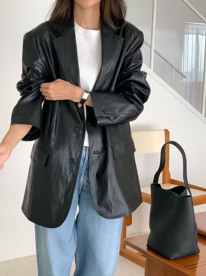 OIL WAX LEATHER LIKED PU BLAZER