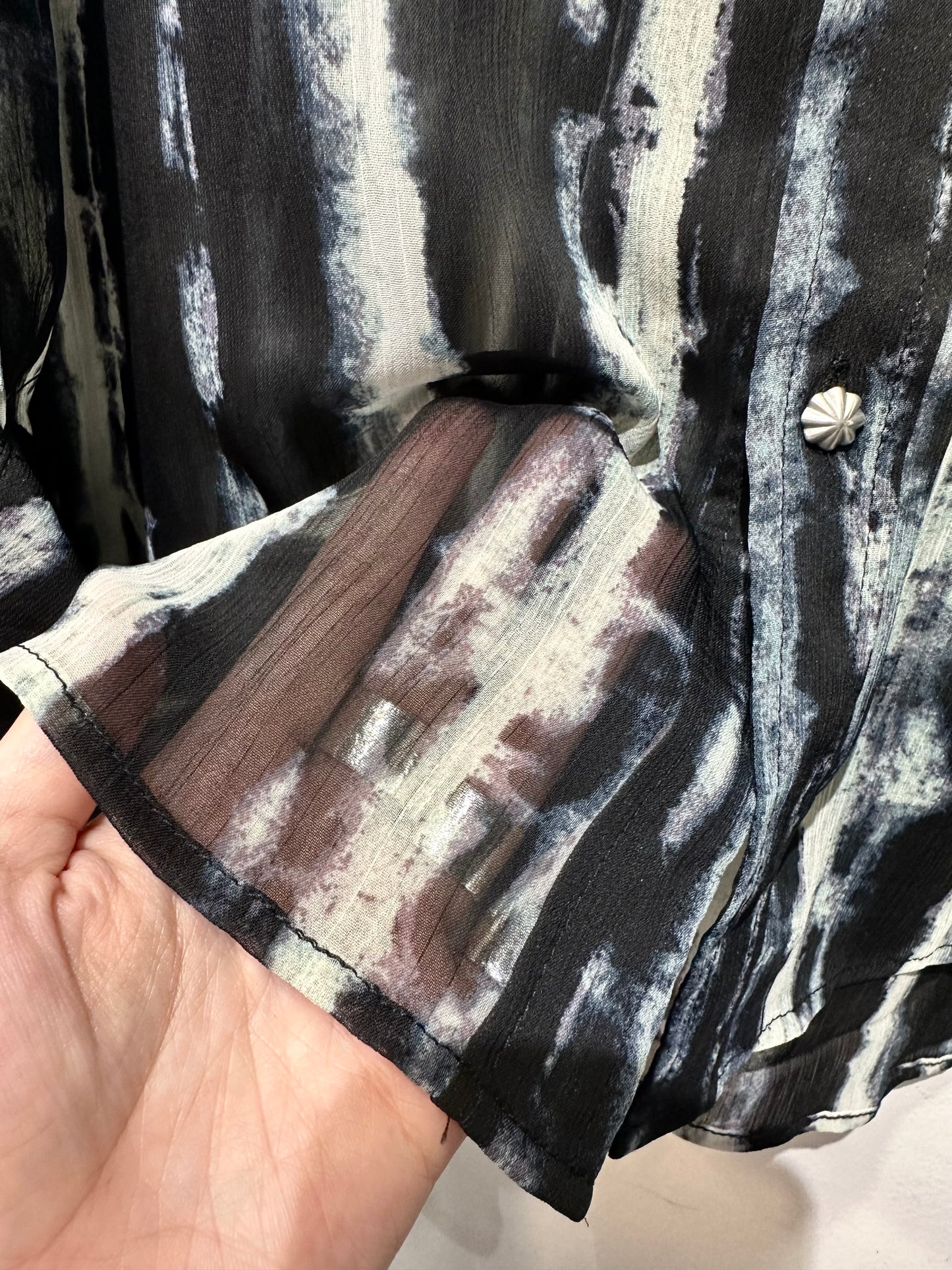 • FUSSY MADE • INK DYE PRINTED SHEER SHIRT ( LONG SLEEVES )