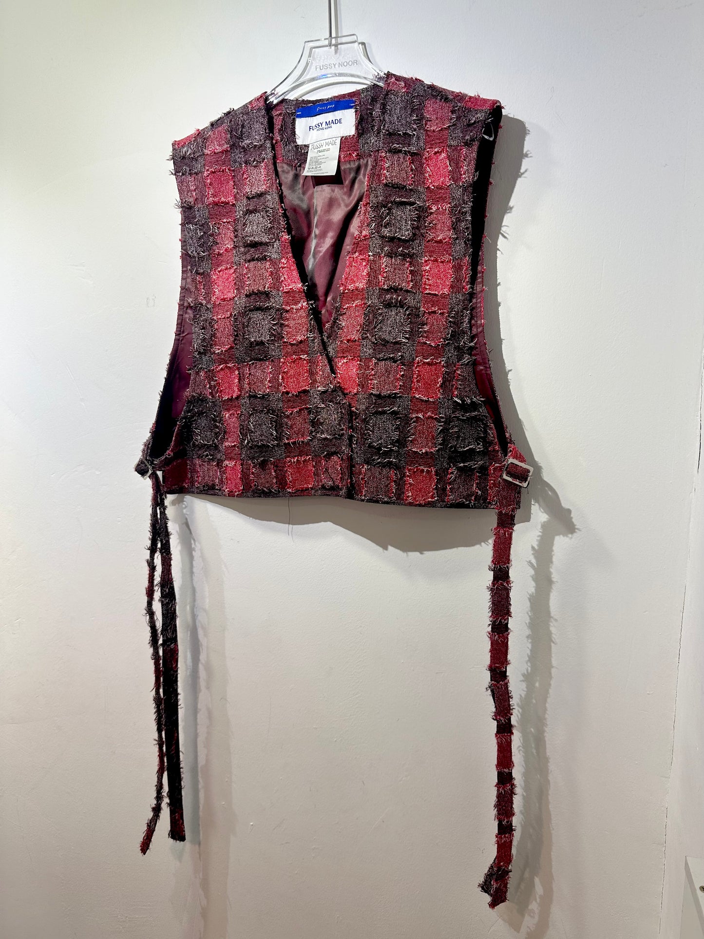 • FUSSY MADE • STRAPPED LAYERING VEST - RED FLUFFY CHECK