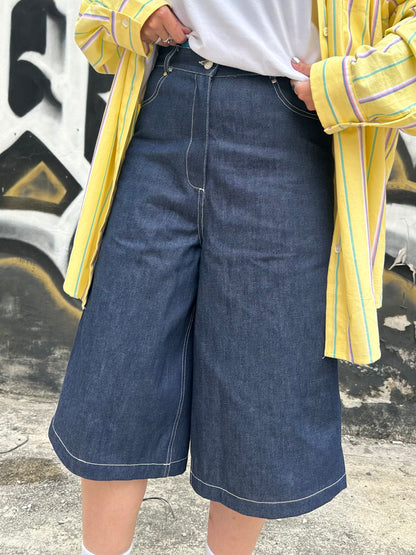 • FUSSY MADE • DENIM BLUE KNEE LENGTH SHORTS (JAPAN FABRIC)