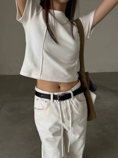FRONT DOUBLE SEAM CROP TEE