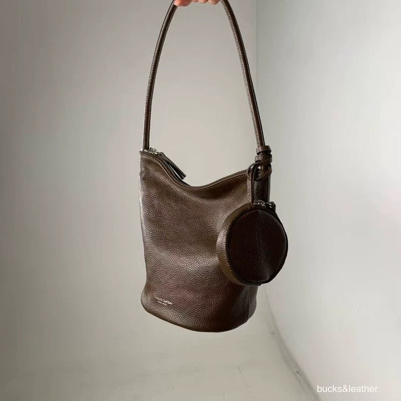 CALF LEATHER ZIP HOBO BAG WITH MINI POUCH
