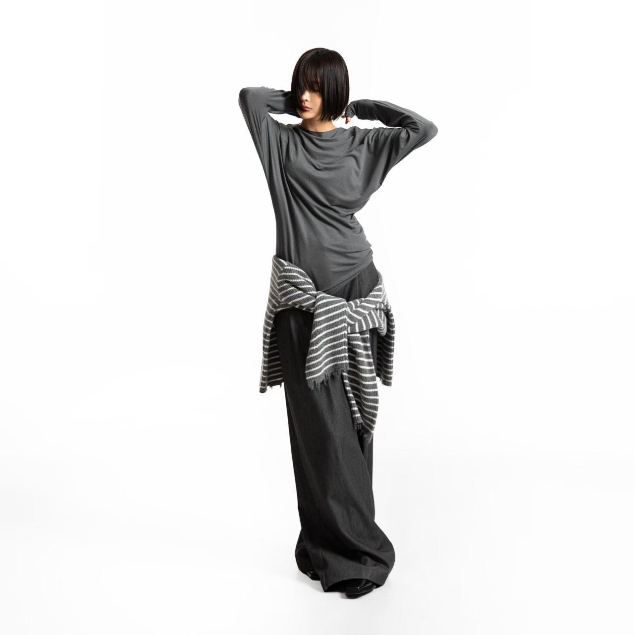 LOOSE FIT TWILL WIDE LEG TROUSERS