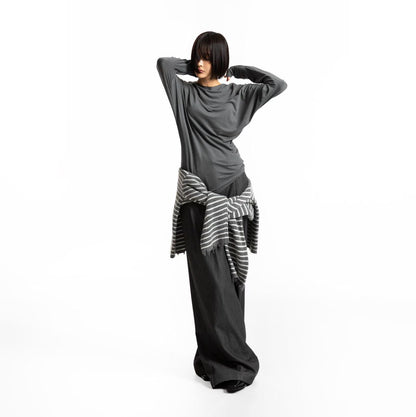 LOOSE FIT TWILL WIDE LEG TROUSERS