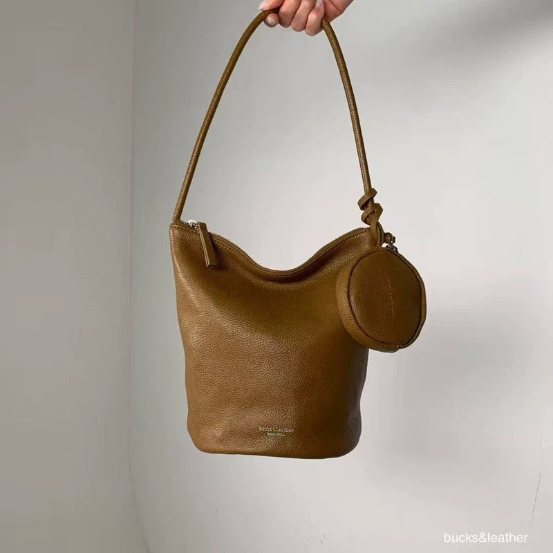 CALF LEATHER ZIP HOBO BAG WITH MINI POUCH