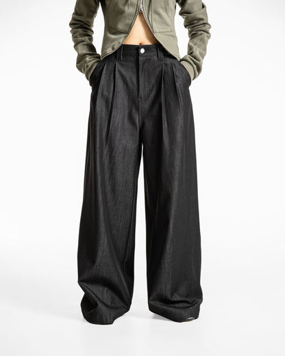 LOOSE FIT TWILL WIDE LEG TROUSERS