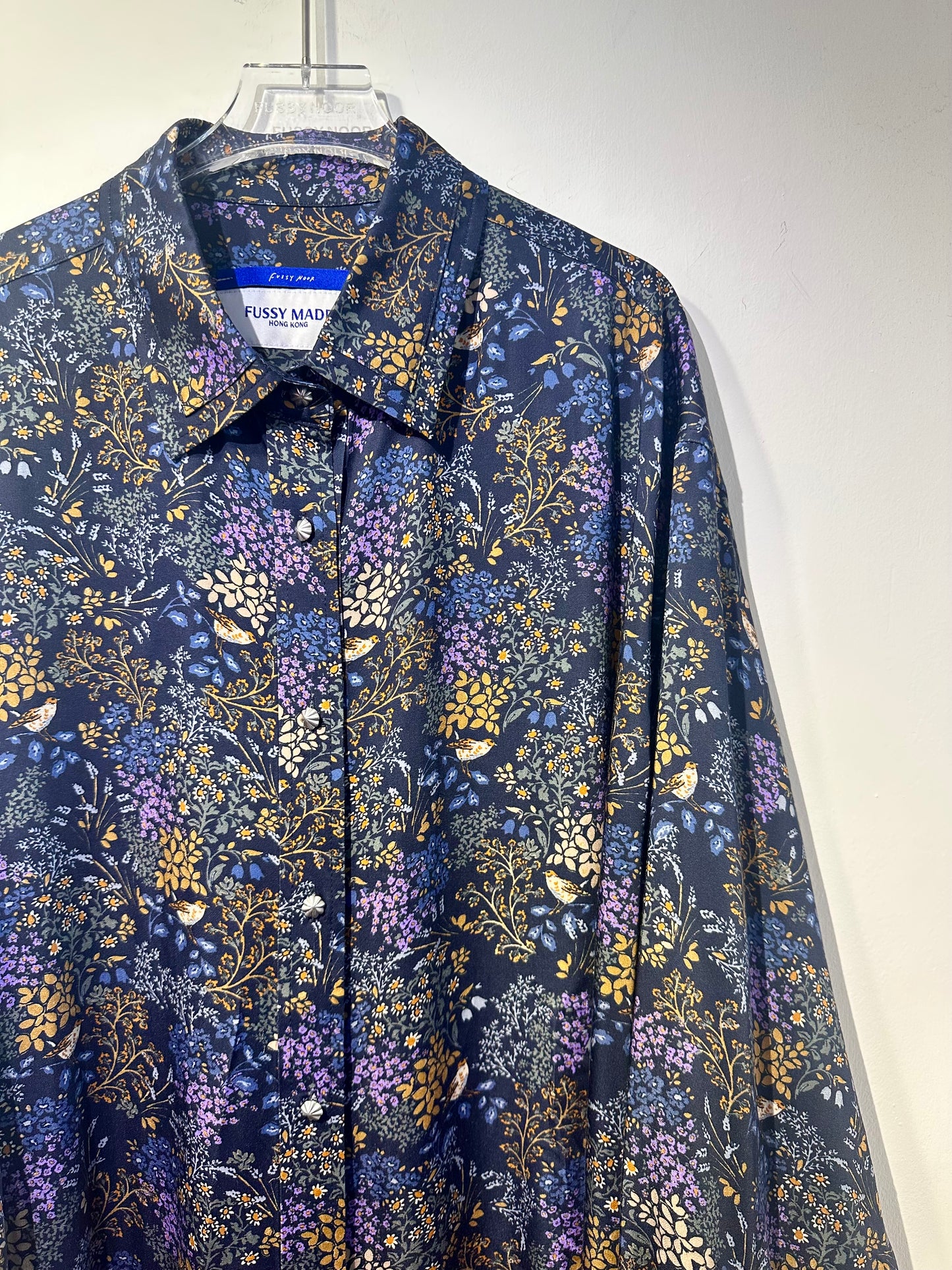 • FUSSY MADE • NAVY SILK FLORAL SHIRT  ( LIBERTY OF LONDON FABRIC )