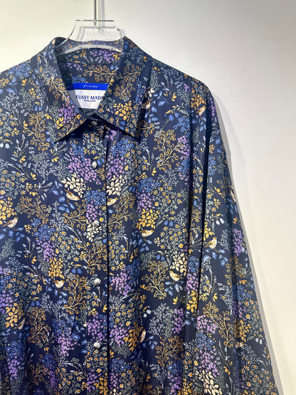 • FUSSY MADE • NAVY SILK FLORAL SHIRT  ( LIBERTY OF LONDON FABRIC )