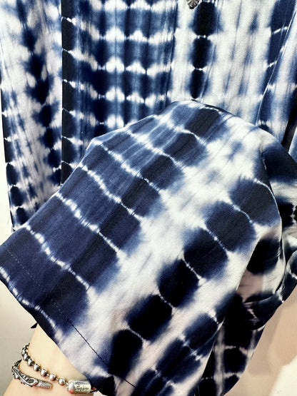 • FUSSY MADE • BLUE TIE DYE SHIBORI PRINTED SHIRT