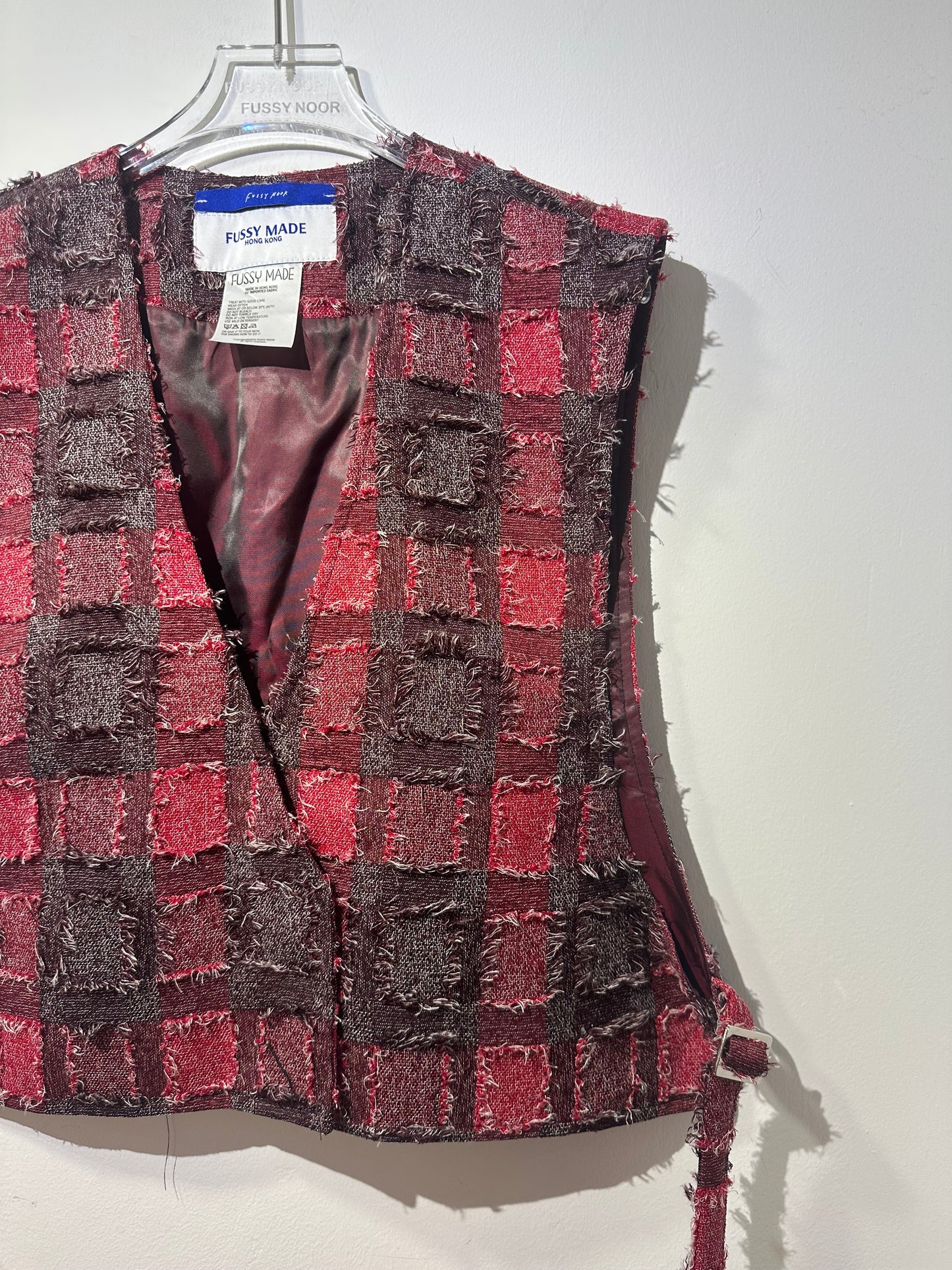 • FUSSY MADE • STRAPPED LAYERING VEST - RED FLUFFY CHECK
