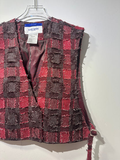 • FUSSY MADE • STRAPPED LAYERING VEST - RED FLUFFY CHECK