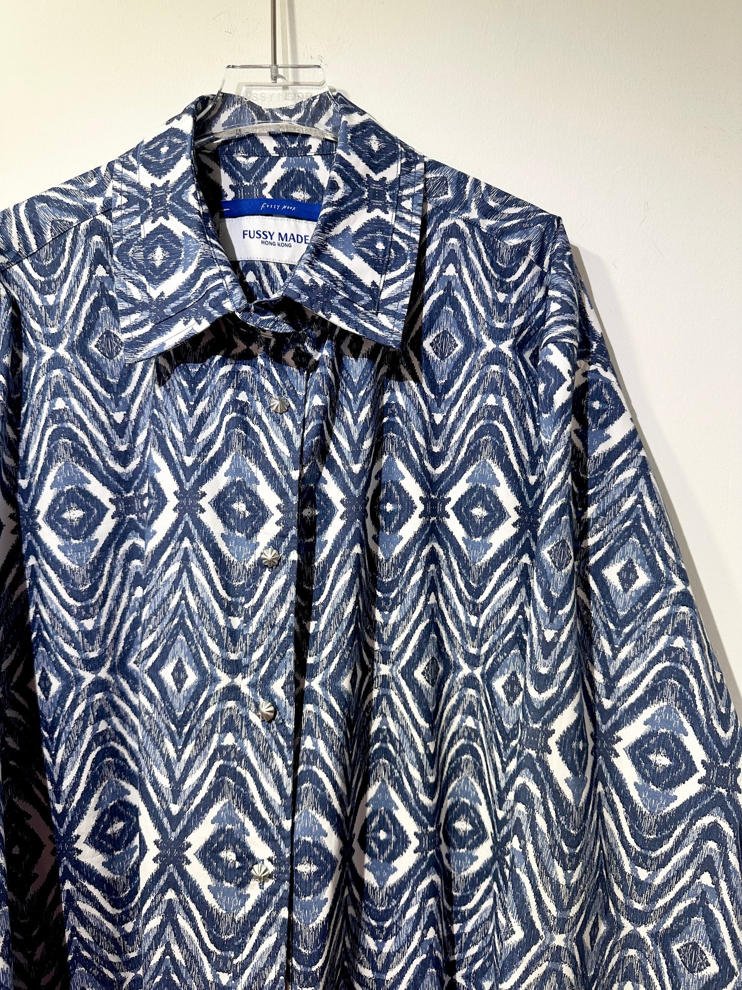 • FUSSY MADE • BLUE IKAT PRINTED SHIRT