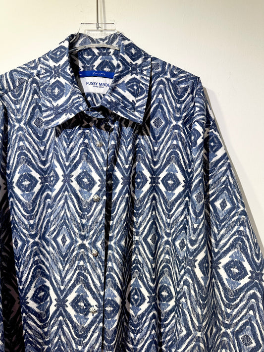 • FUSSY MADE • BLUE IKAT PRINTED SHIRT