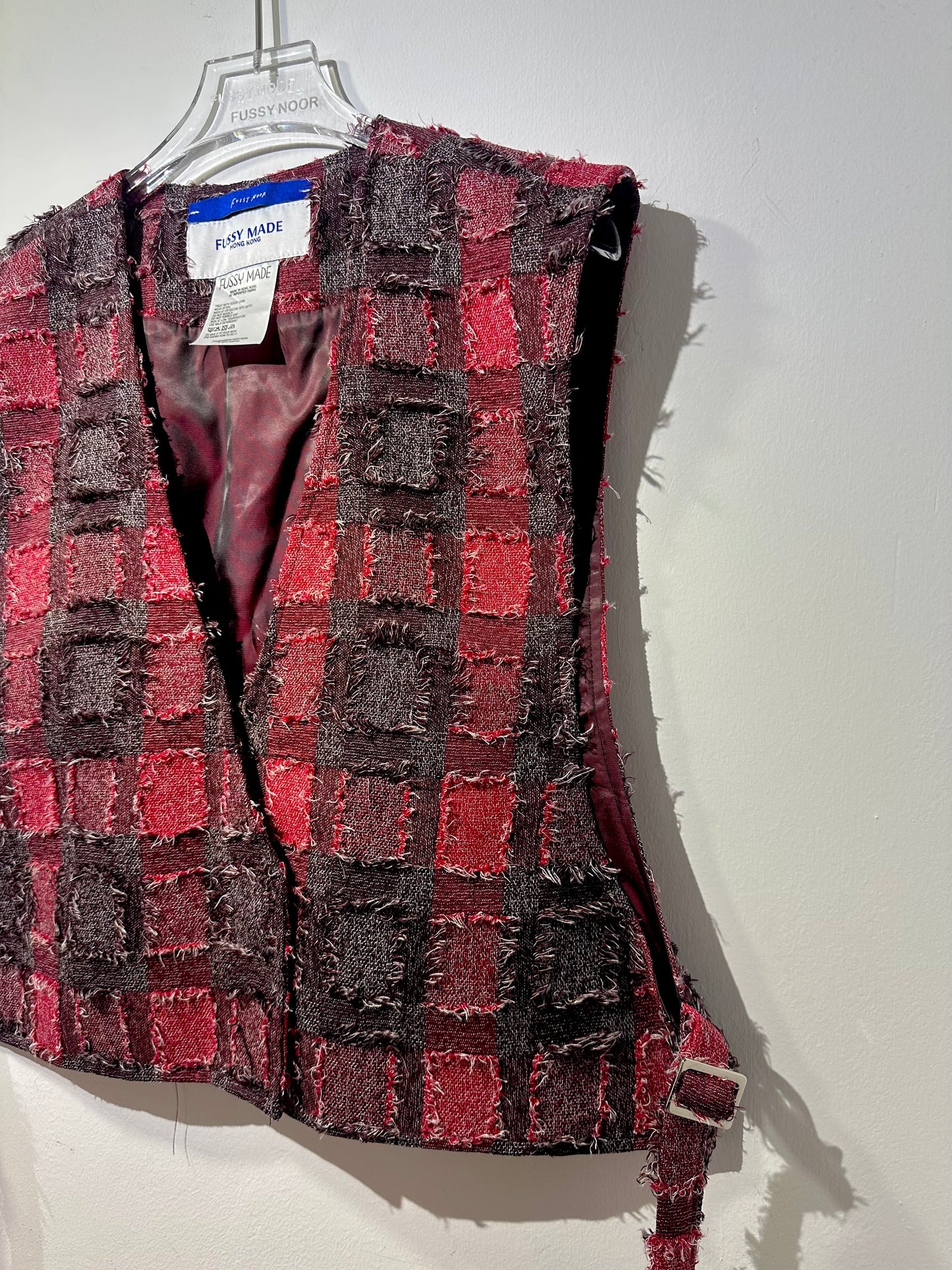 • FUSSY MADE • STRAPPED LAYERING VEST - RED FLUFFY CHECK