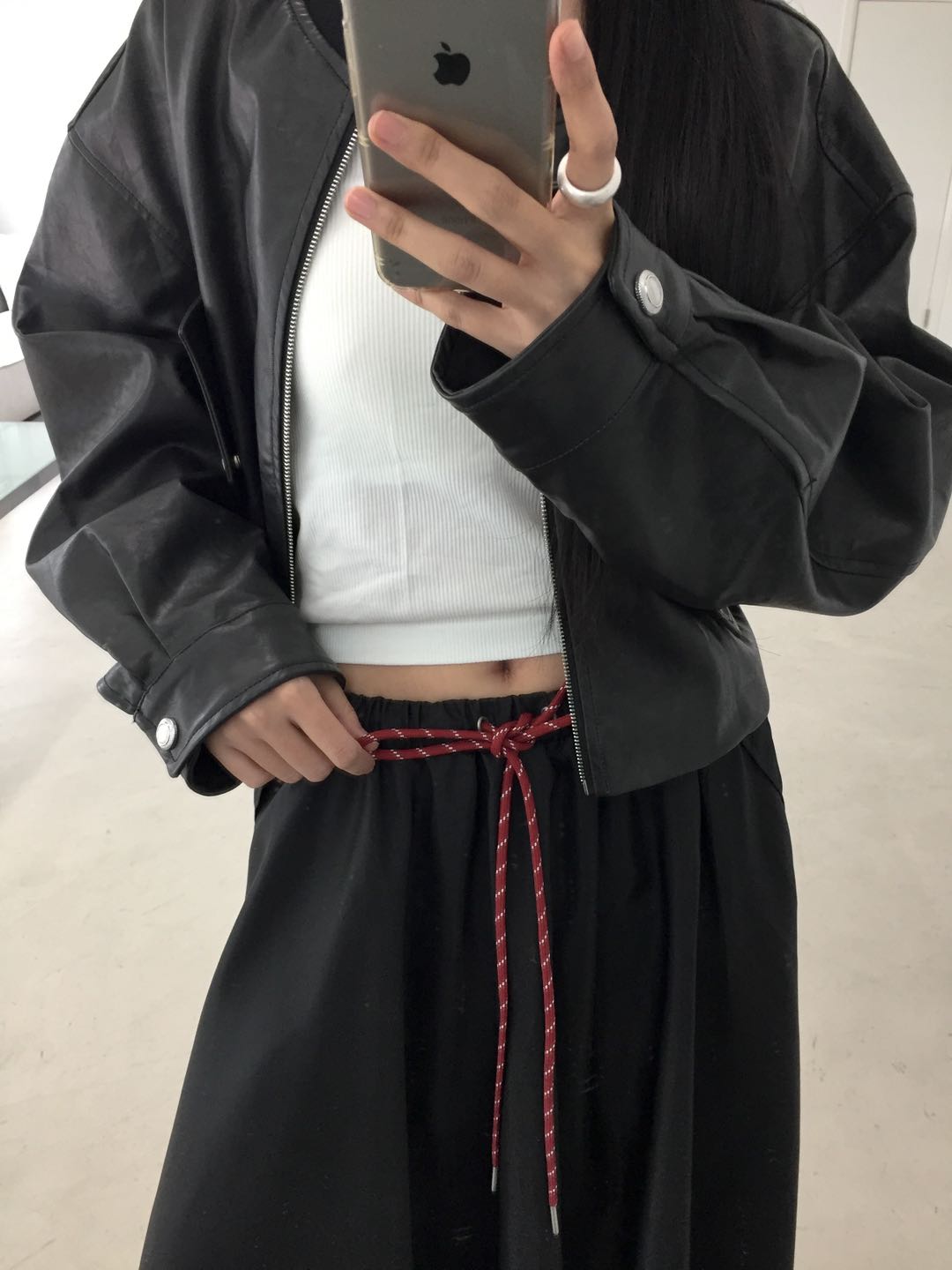 DRAWSTRING NYLON SKIRT