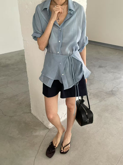 FLOWY WAIST STRAP SHIRT