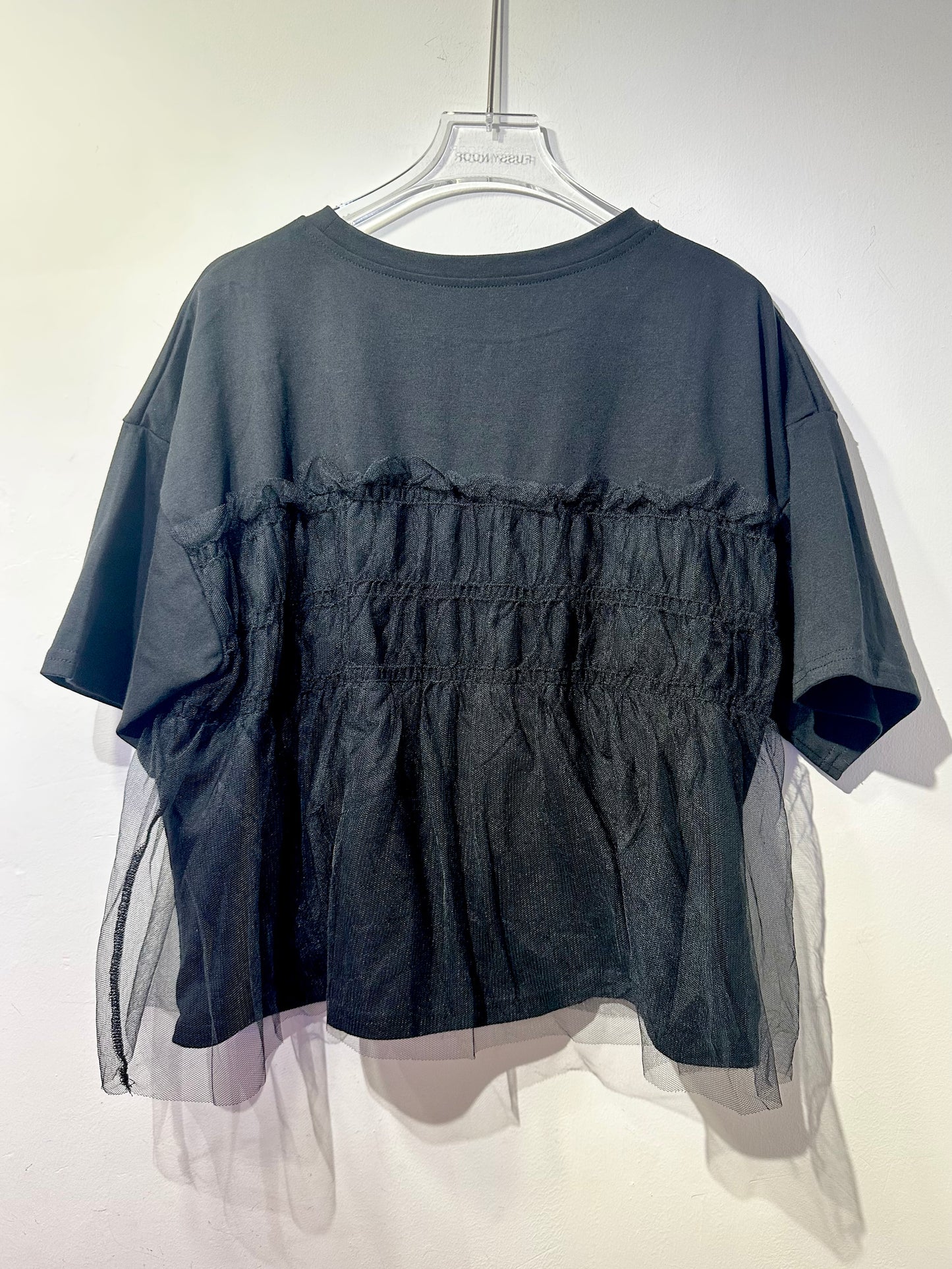 RUFFLE TRIM MESH OVERLAY TOP