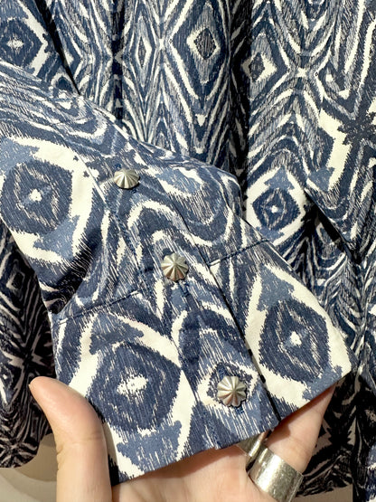 • FUSSY MADE • BLUE IKAT PRINTED SHIRT