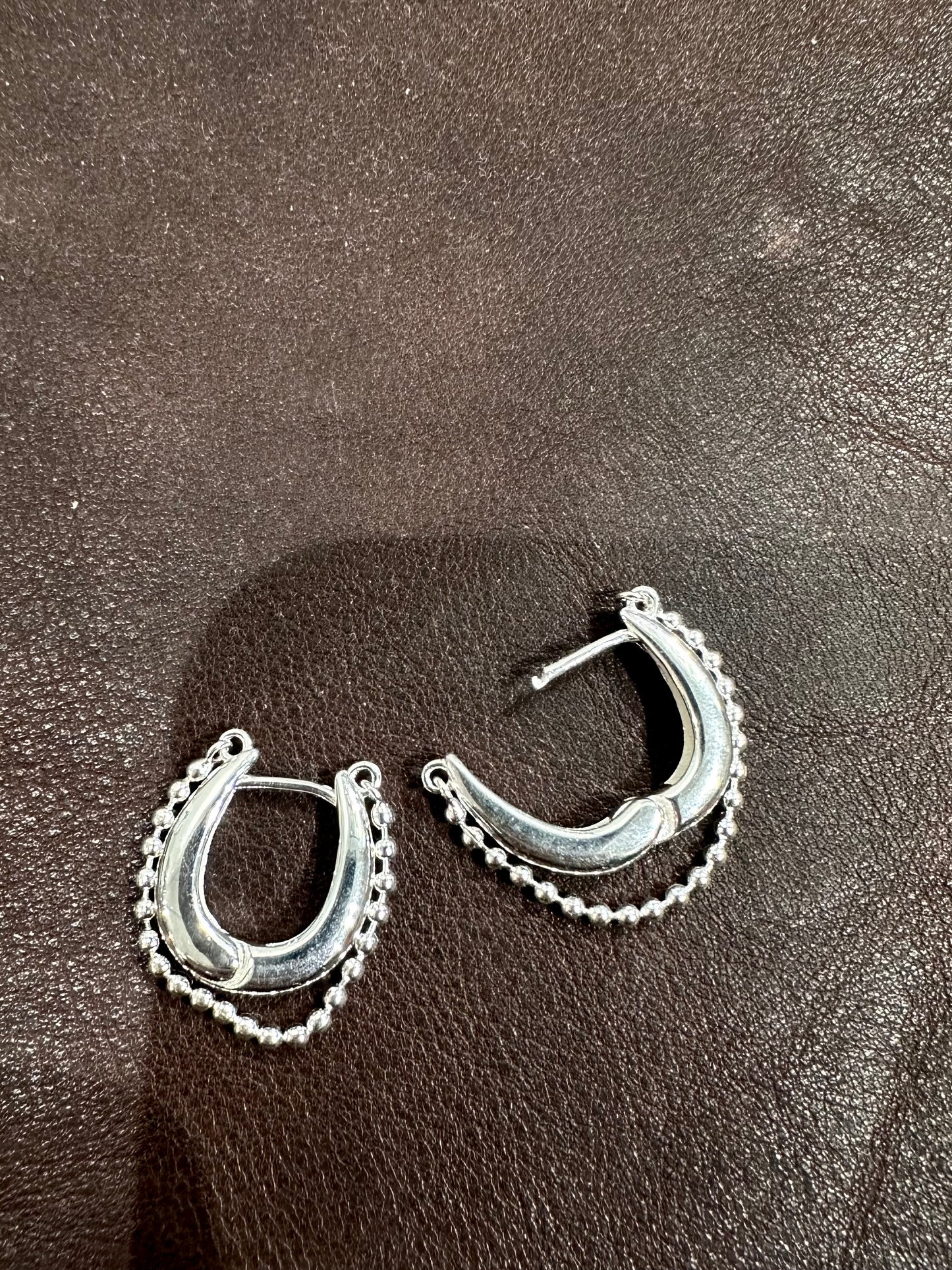 925 LUCKY BEADED HORSESHOE HOOPS EARRINGS