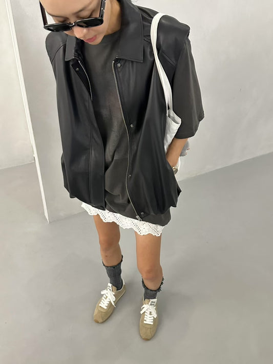 REALISTIC FAUX LEATHER VEST JACKET