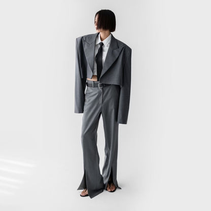 ELEGANT SPLIT-FLARE TROUSERS