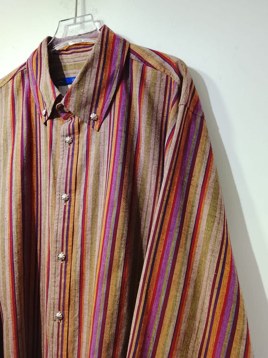 • FUSSY MADE • SPICED AMBER VERTICAL STRIPES SHIRT
