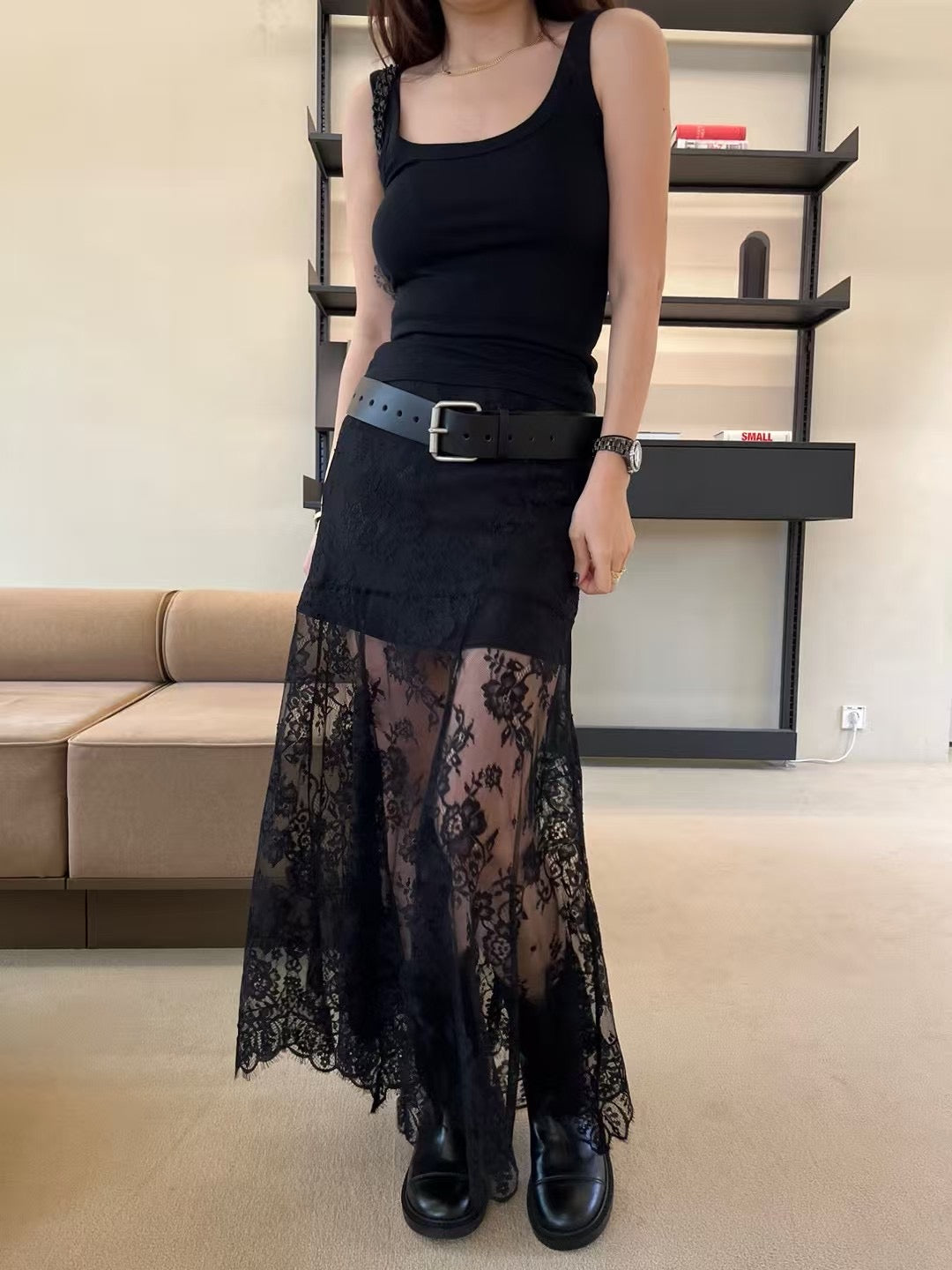 COTTON X LACE SKIRT -2 COLOURS