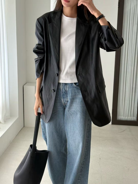 OIL WAX LEATHER LIKED PU BLAZER