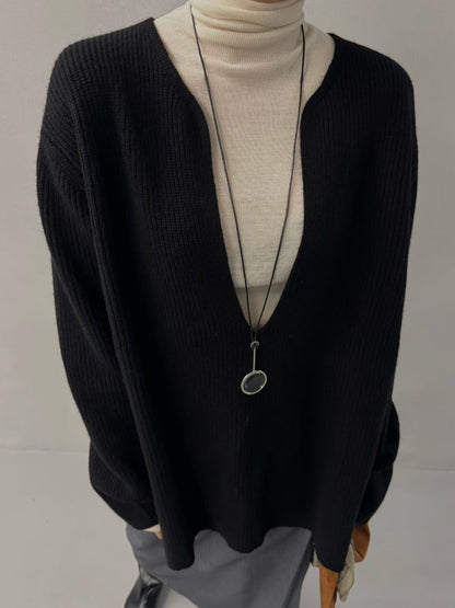 RELAXED DEEP V KNIT PULLOVER