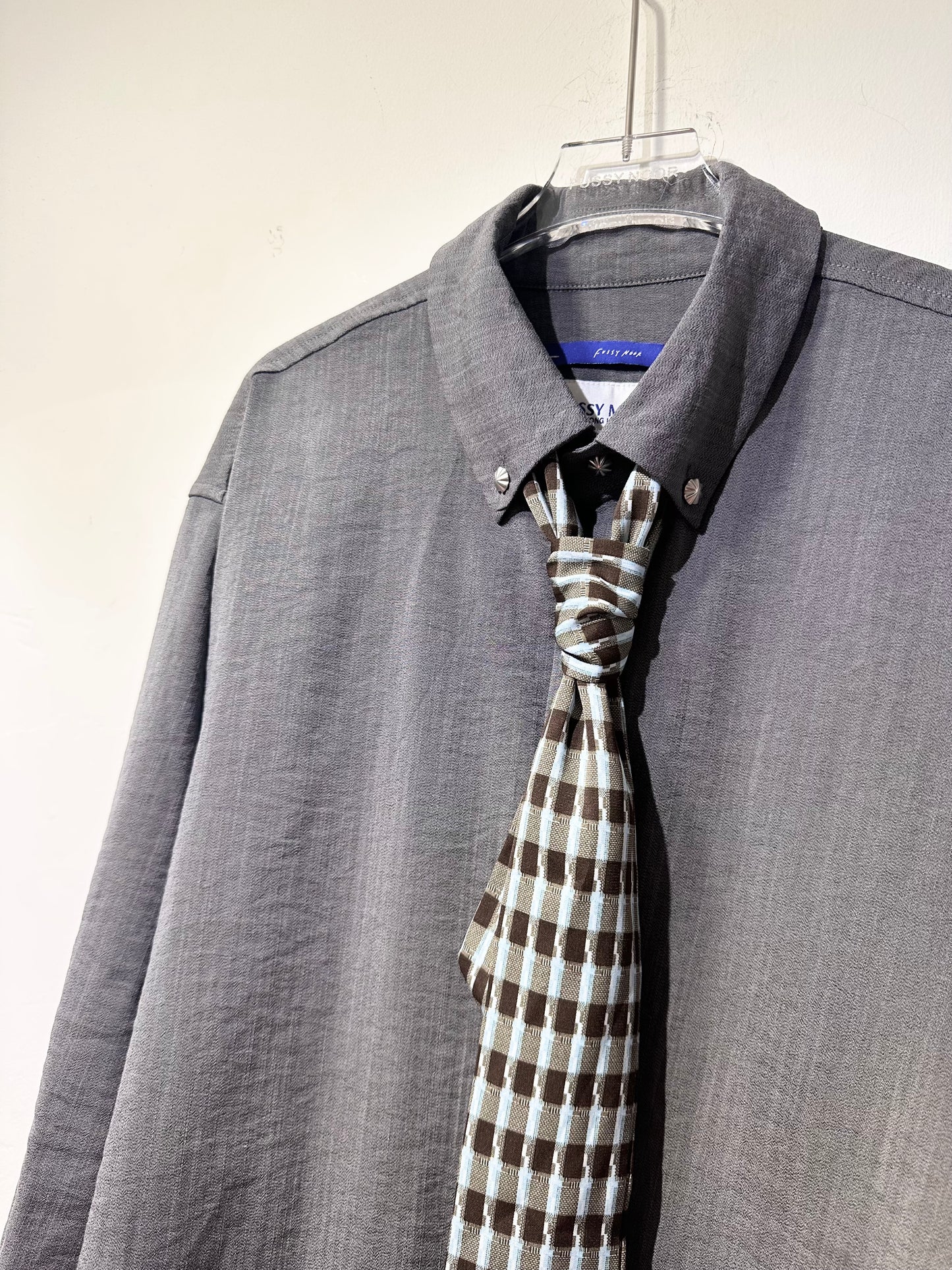 • FUSSY MADE • GRAPHITE CHAMBRAY SHIRT WITH SCARF