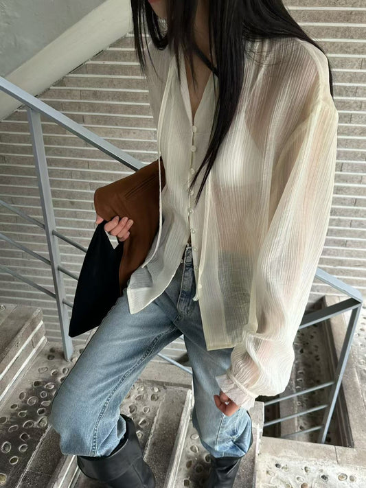 ZESTY OPEN NECK AIRY BLOUSE