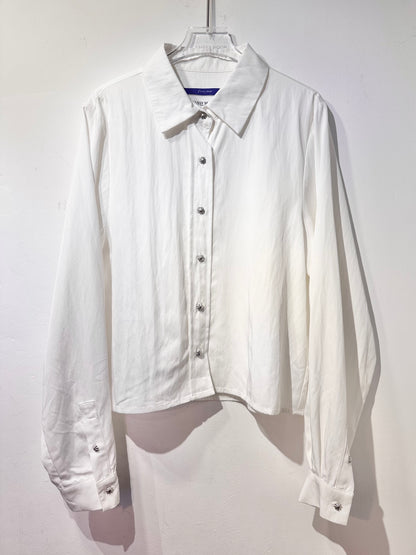 • FUSSY MADE • SOFT SILKY WHITE CROP SHIRT