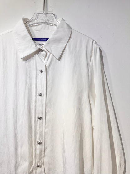 • FUSSY MADE • SOFT SILKY WHITE CROP SHIRT