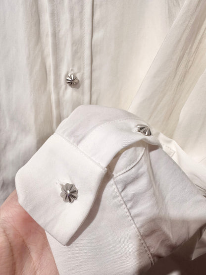 • FUSSY MADE • SOFT SILKY WHITE CROP SHIRT