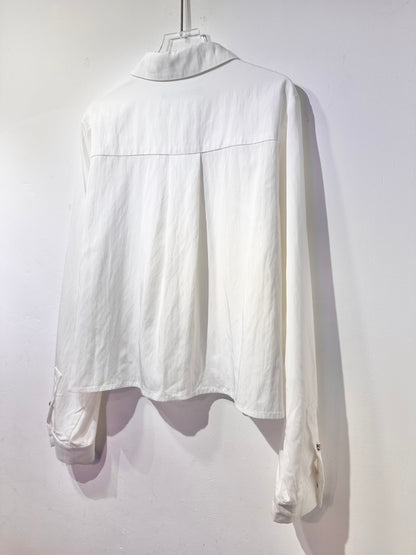 • FUSSY MADE • SOFT SILKY WHITE CROP SHIRT