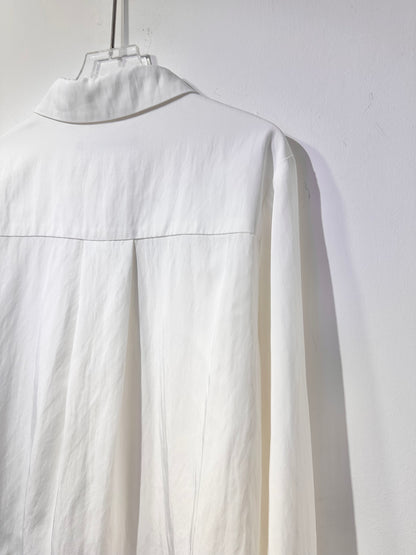 • FUSSY MADE • SOFT SILKY WHITE CROP SHIRT