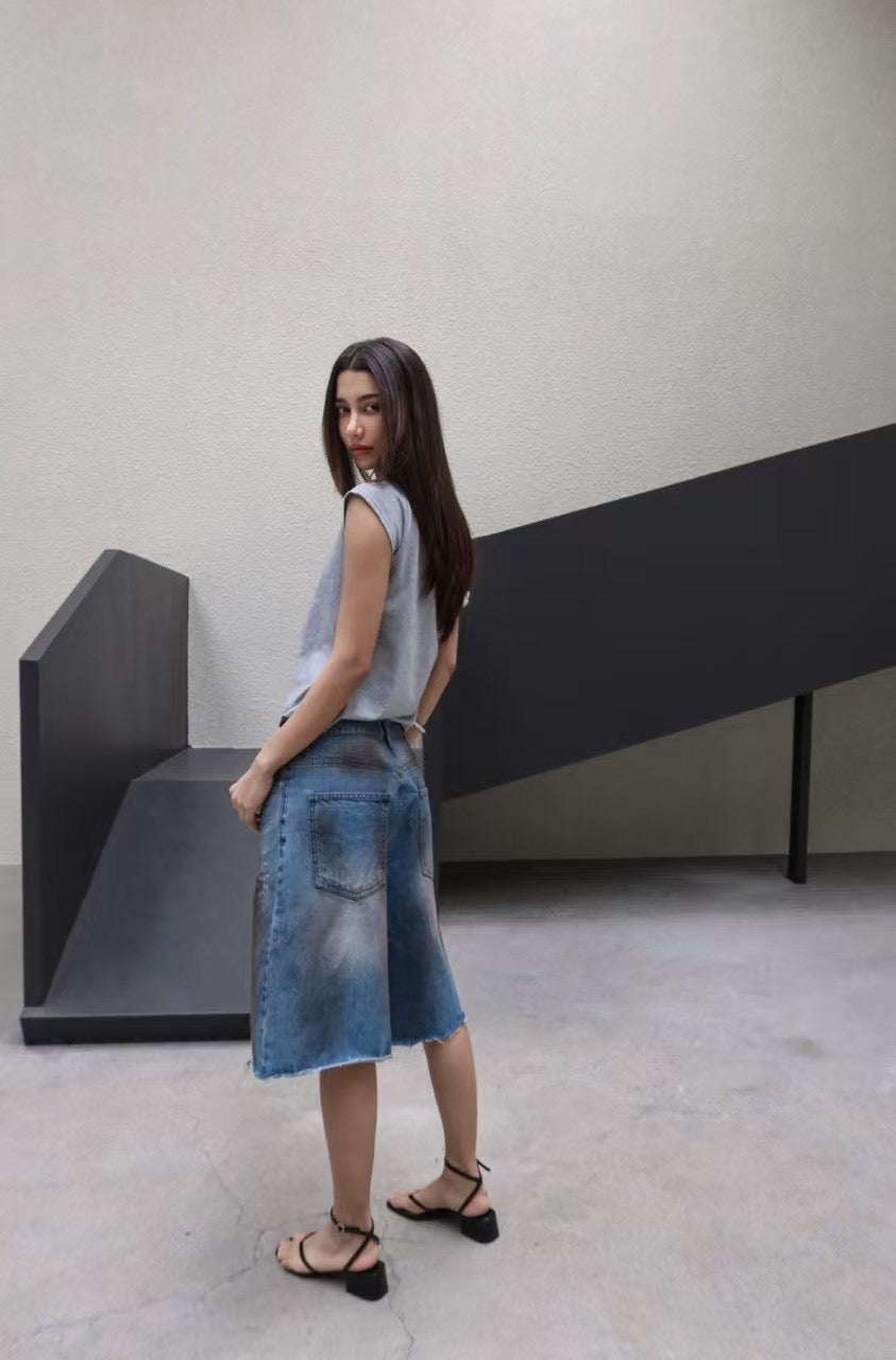 AZURE BREEZE DISTRESSED DENIM SHORTS